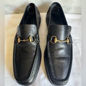 Gucci Black Leather Loafers horse shoe bit sz 9.5